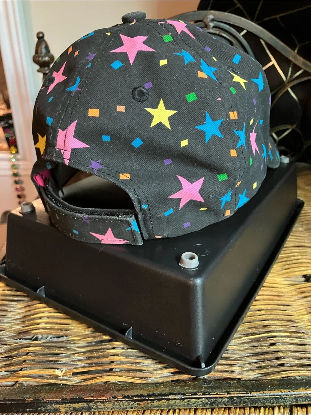 Kids Black Cap with Multicolor Stars & Pink-Blue Logo & FREE lip balm & bracelet
